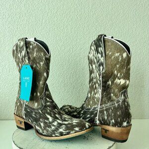 Lane Plain Jane COWPOKE Womens Cowhide Boots 9.5 Cowboy Western Cowgirl Bootie